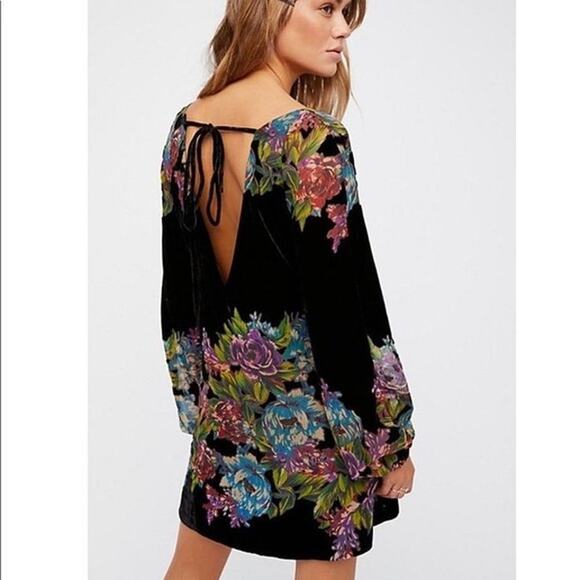 New FREE PEOPLE Misha Burnout Velvet Floral Mini Dress $128 SMALL Black - Picture 4 of 5